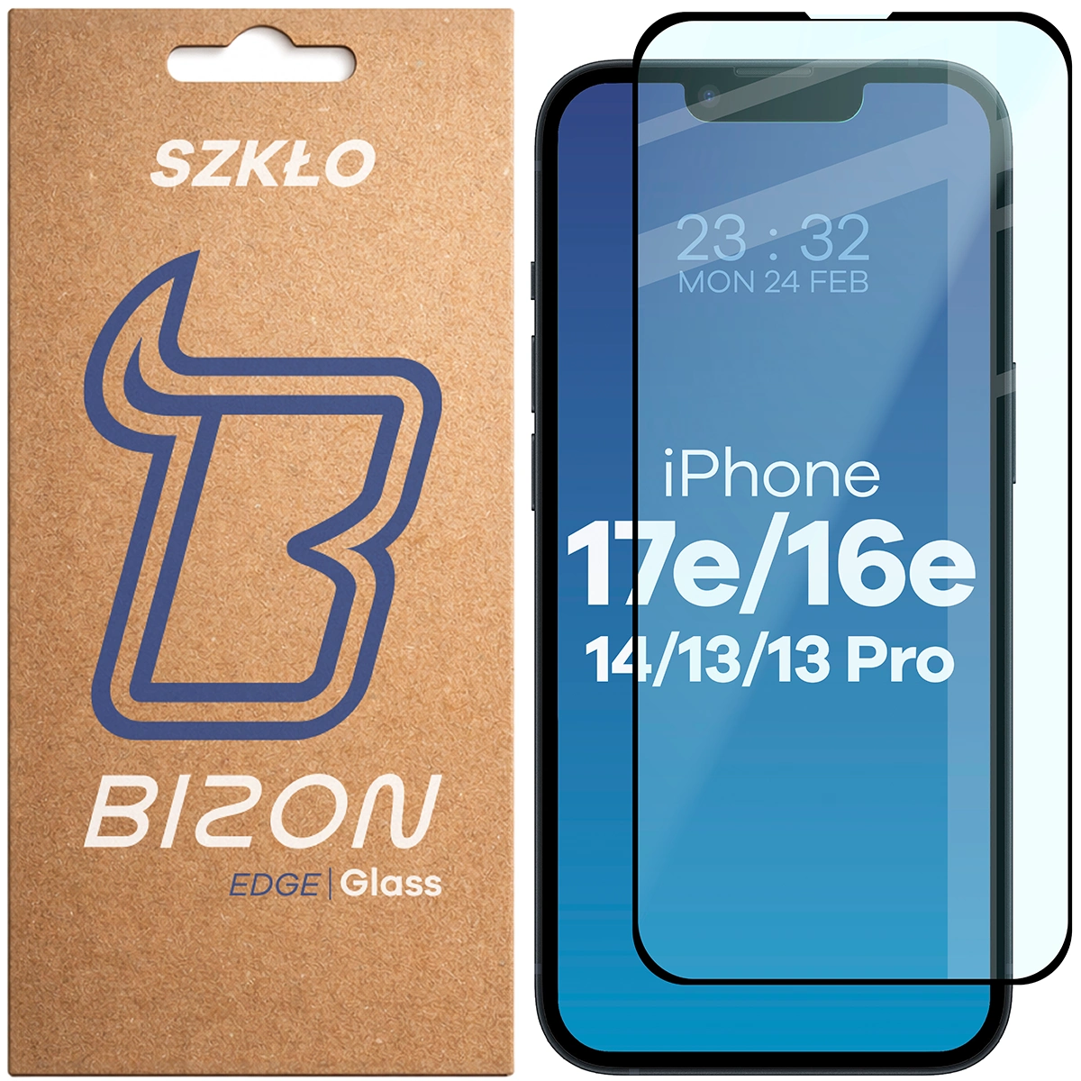 Szkło hartowane Bizon Glass Edge dla iPhone 17e/16e/ 14 / 13 Pro / 13